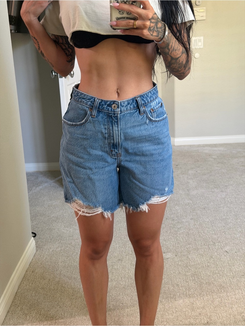 Abercrombie & Fitch Light Blue High-Waist Distressed Jean Shorts